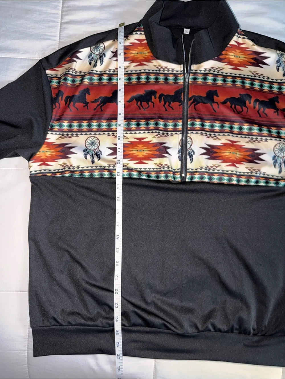 Women Western Pattern Black Quarter-Zip Pullover - 1X